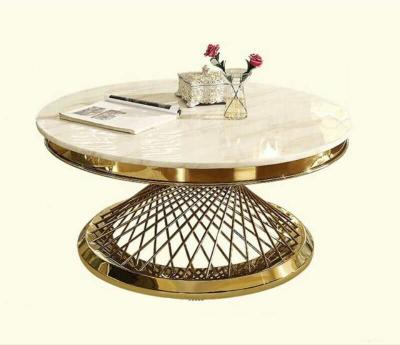 China Coffee table tea table stainless steel hotel coffee table modern luxury golden end table with marble tops for sale