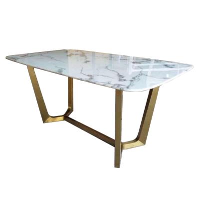 China Cheapest modern luxury gold dinner table hot sale coffee table stainless steel gold dinner table with marble tops for sale