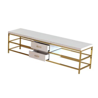 China Modern Luxury Coffee Table TV Stand With Frame Gold Living Room Drawer Stainless Steel Solid Wood Table for sale