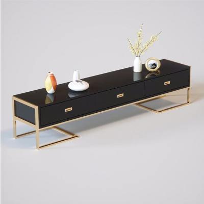 China Modern Luxury Living Room Gold Black Frame Stainless Steel Coffee Table Solid Wood TV Stand Table for sale