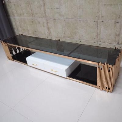 China Modern Luxury Coffee Table Gold Stainless Steel TV Stand Living Room Table With Marble Tops for sale