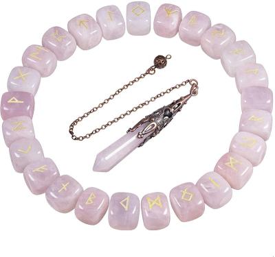 China Natural China Rose Quartz Aventurine Chakra Rune Stone Set for Reiki Healing for sale