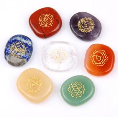 China China Natural 7 Chakra Engraved Stone Crystal Crafts Spiritual Energy Stone with Symbols for Healing Meditation and Stone Ornaments for sale