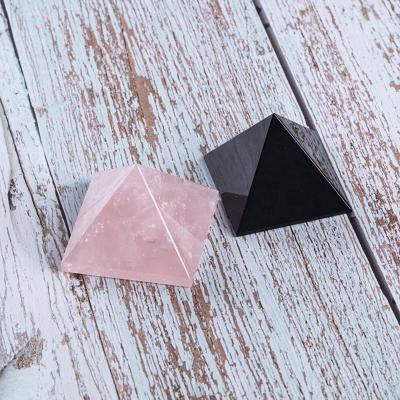 China Natural Orgone Chakra Gemstone Rose Quartz Black Obsidian Crystal Pyramid Healing Stone Europe Big Size 50mm For Gift And Decoration for sale