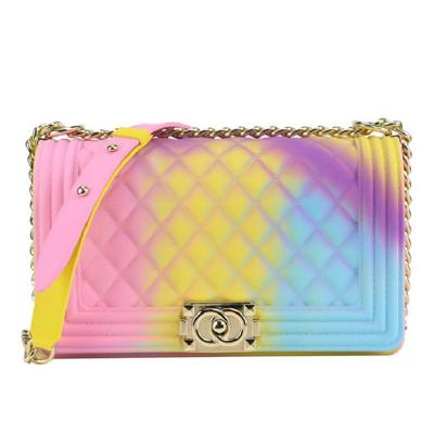 China Fashion Amazon Hot Selling Luxury Women Purse With Rainbow Jelly Bag Online Shipping Chain Handbag for sale