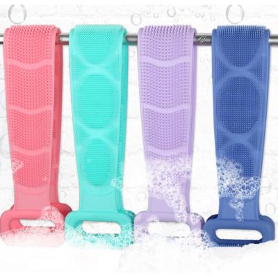 China Eco-friendly Exfoliating Double Sided Back Body Sustainable Shower Brushes Belt Silicone Bath Towel Rubbing for sale