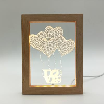 China Wholesale Wood+Acrylic 3D LED Love Photo Frames Custom Designs Wedding Decorative Wooden Display Picture Acrylic Photo Frame for sale