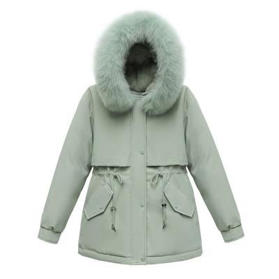 China QUICK DRY Coating Velvet Ladies Thicken Hooded Parka Women Slim With Big Fur Collar Autumn Winter Jacket Women Outerwear for sale