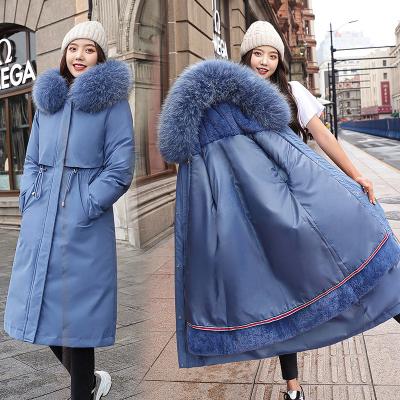 China 2021 New Parker Parka Fashion Adjustable Waist Fur Collar Winter Jacket Women's Maxi Long Hooded Fleece Lined Parka QUICK DRY Coat for sale