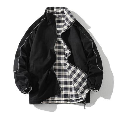 China QUICK DRY Mens Reversible Windbreaker Suppliers Shear Jacket Mens Buffalo Plaid Reversible Hooded Polyester Shell Casual Plain Dyed for sale