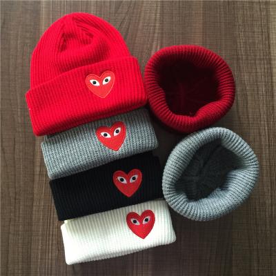 China Unisex Skull Ski Beanie With Red Heart Embroidered Soft Thick Warm Hat Women COMMON Chunky Stretch Cable Knitted Beanie for sale