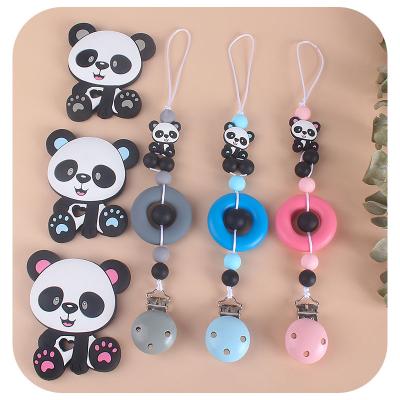 China Mutli BPA Free DsorbabNon-toxic Colors Stocked Panda Training Teething Toys Food Silicone Baby Teether Ring D057 for sale