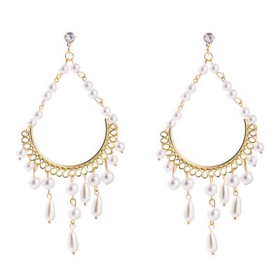 China TRENDY Large Circle Waterdrop Pearl Earrings Ear Studs Jewelry For Women E0567 for sale