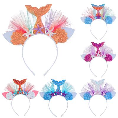 China Wholesale Sweet Children's Party Hair Accessories Mermaid Hair Band Princess Mesh Flower Animal Headband for sale