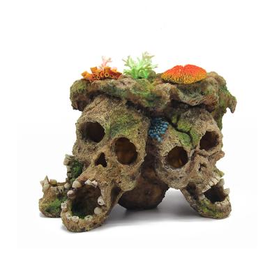 China Hard/Good Quality Breakable Reptile Aquarium Skull Cave Resin Decorative Landscaping Ornaments for sale