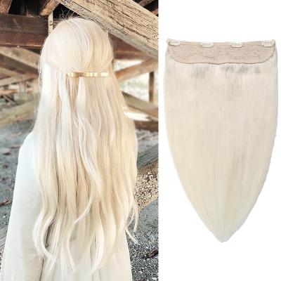 China Hot Selling Straight Remy Platinum Blonde Human Halo Straight Virgin Hair Fish Wire Halo Hair Unprocessed Double Drawn Hair Extensions for sale