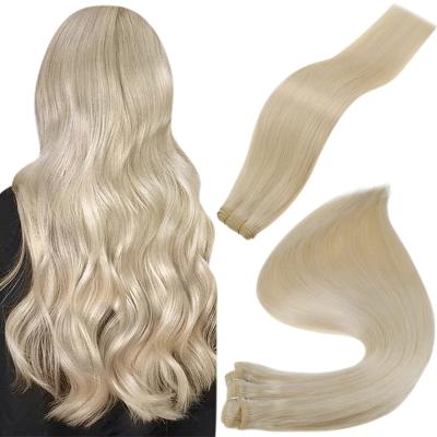 China Wholesale Price Straight Virgin Hair Weft Extensions Double Drawn Platinum Brazilian Remy Human Machine Hair Weft Blonde for sale