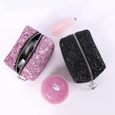 China DENUONISS Fashion Mini Hot Sale Women Travel Multifunctional Glitter Cosmetic Bag Black Pink Makeup Bag for sale