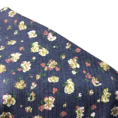 China 2022 New Style Polyester Digital Floral Printed Shrink-Resistant Ribbed Knit Fabric Soft For Garment for sale