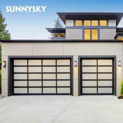 China Modern High End Decorative Black Aluminum Glass Garage Door For Villa for sale