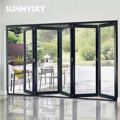 China Sound Insulation And Waterproof Accordion Partition Casting Aluminum Folding Door With Wire Mesh for sale