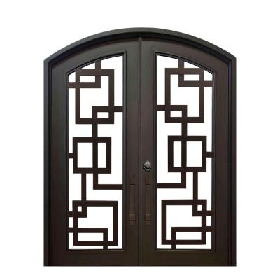 China Sound insulation and waterproof tempered glass front entry used unique style wrought iron door in Dallas for sale