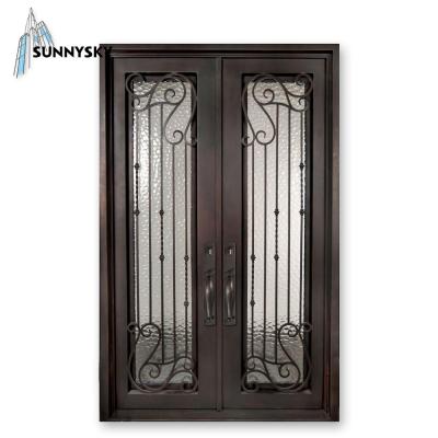 China Sound Insulation and Modern Design El Paso City Exterior Frame Wrought Iron Waterproof Door with Black Color for sale