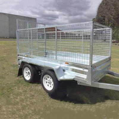 China Hard Road Floor Tandem Camper Trailer 8X5 Double Axle Box Trailer Galvanized Car With 600/900mm Cage for sale