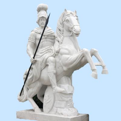 China Large Western White Marble Roman Warrior And Horse Sculpture for sale