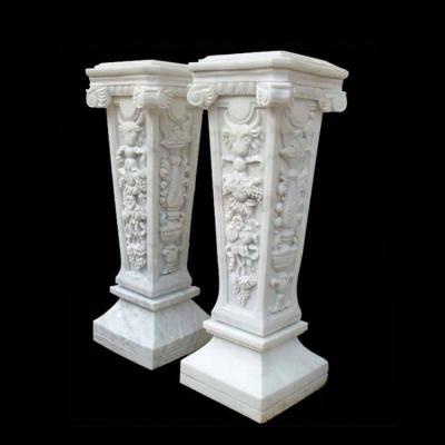 China Western Quyang Carves OEM White Western Marble Beautiful Style Dragon Post Carved for sale