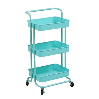 China New Design 3 Tier Workable Adjustable Kitchen Hand Trolley Storage Rack Bathroom Storage Trolley Utility Trolley for sale