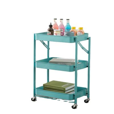 China Minimalist Manufacturing Laundry Stainless Steel 3 Tier Storage Cart Universal Rolling Service Cart Foldable with Drawers and Wheels for sale