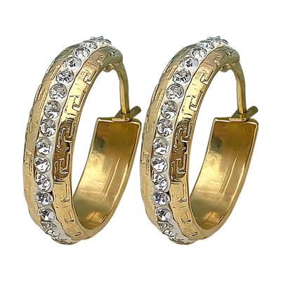 China FASHIONABLE vintage texture widened round diamond inlaid earrings women's gold personalized jewelry earrings wholesale for sale