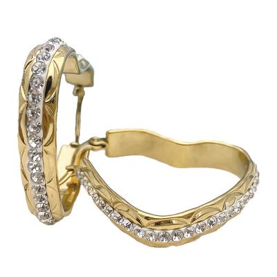 China 2021 New Arrivals Trendy Simple Trendy Stainless Steel Rhinestone Hoop Earrings Gold Plated Diamond Crystal Hoop Heart Shaped Earrings for sale