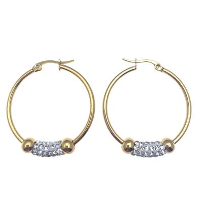 China FASHIONABLE popular simple titanium steel earrings European and American stainless steel jewelry round diamond inlaid gold earrings for sale