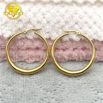 China Factory Wholesale Simple Design TRENDY Round Chunky Shape Hoop Earrings For Women 14k 18k Au750 Gold Plated Huggie Circle Earrings for sale