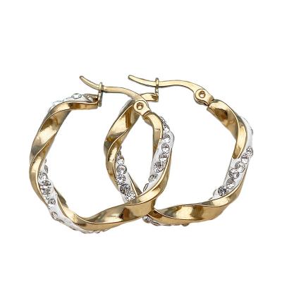 China FASHIONABLE 30mm twisted stainless steel gold diamond 18kt gold plated earrings wholesale manufacturer for sale