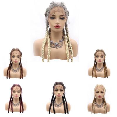 China Hot Body Wave Amazon Style 4 Strand Braided 36 Inches Swiss Braiding Lace Wig For Black Women Futura Synthetic Lace Front Wigs for sale