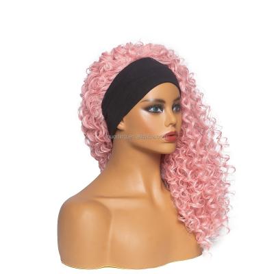 China Pink Curly High Temperature Fiber Color Wave Headband Wigs 16 Inch Highest Quality Fiber Hair Extension Synthetic Hair Vendors for sale