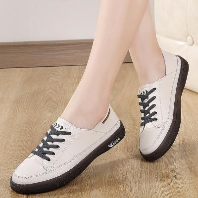 China 2022 Women's Shoes Anti-skid Leather Trim Comfortable White Slip-on Casual Shoes Loafers Flat Sneakers Nursing Shoes Spring Fall for sale