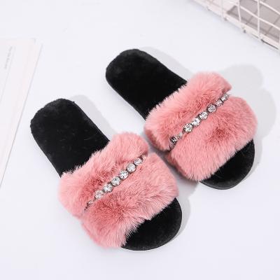 China Fashion trend thickened velvet new comfortable and easy to wear one - foot slippers European and American diamond inlaid for sale