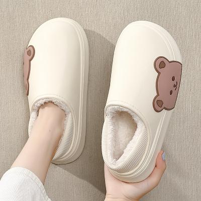 China Winter Lit Home Women Thick Platform Waterproof Non-slip Rubber Slippers Warm Fur Cotton Indoor Men Couples Ladies Cartoon Shoes for sale