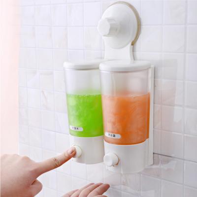 China Foam Soap Dispenser Double Soap Dispenser Magic Suction Cup, White Plastic Soap Dispenser Manual Hand Lotion Dispenser for sale