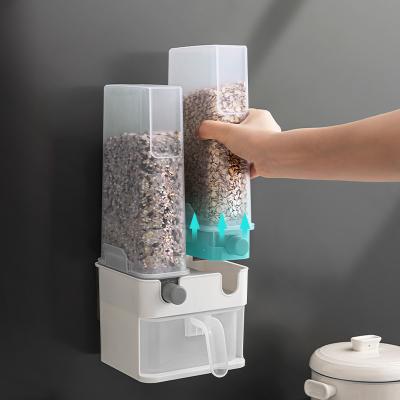 China 2 Groups Kitchen Moisture-proof Wall Mounted Rice Cereal Bulk Food Oatmeal Dispenser Grain Storage Container Divided Box for sale