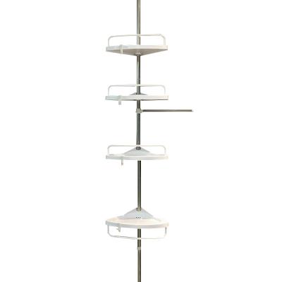 China Wall Mounted Type 4-Tier Constant Tension Corner Shower Caddy Stainless Steel White Shelf Pole for sale