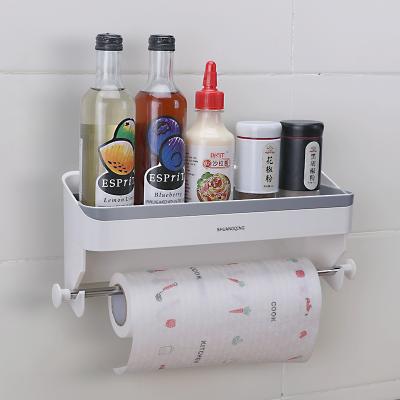 China Shuangqing 2 in1 Sustainable Wall Mounted Kitchen Plastic Spice Storage Rack With Paper Roll /Cling Film Storage Rack for sale