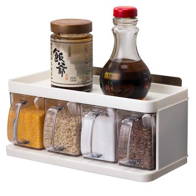 China Wall Mount Spice Rack Kitchen Spice Storage Box Viable Plastic Bottle Jars Power Transparent Container Cumin Pepper Salt Seasoning Box for sale