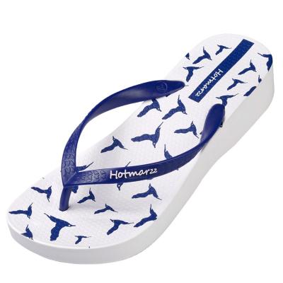 China Hotmarzz CUSHIONING Slope Heel Flip Flops Women's Anti Slip Sandals Chunky Pattern Single Soled Women's Beach Shoes for sale