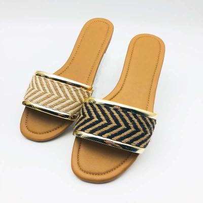 China New Fashion Trend Style Designs Women Shoes Summer Woven Tpr Woven Slippers Unique Trending Flat Shoes For Women for sale