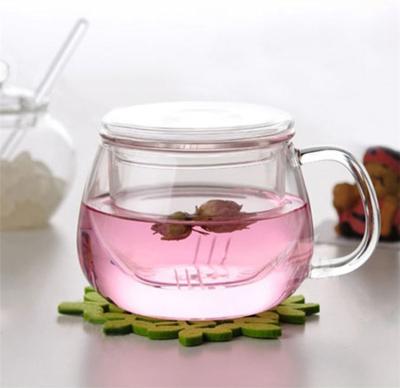 China Viable 13 Ounce Tea Cups Kits Loose Leaf Tea Brewing Thickened Glass Cups With Tea Infuser Basket And Lid for sale